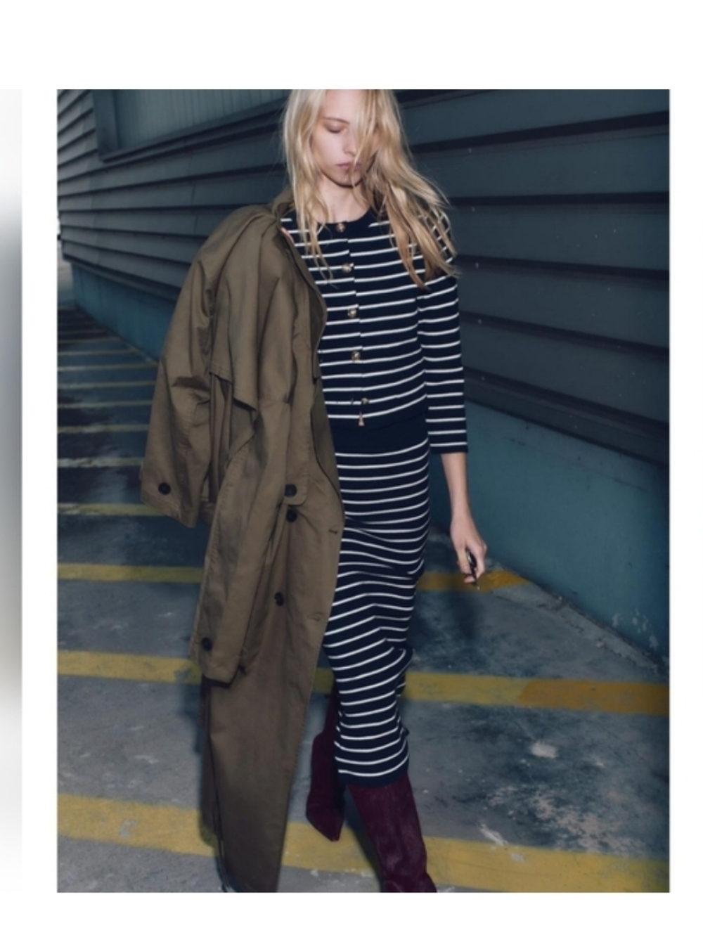 ZARA Navy & White Striped Knit Jumpsuit Set